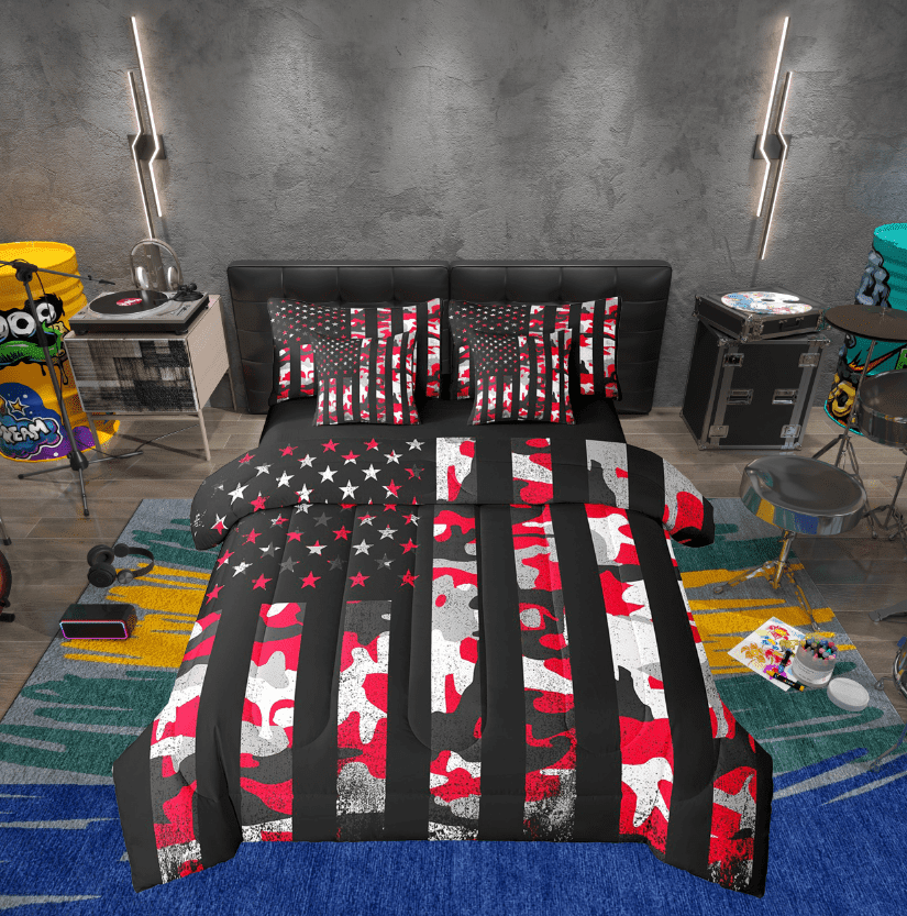 Erosebridal American Flag Bedding Twin Size, Camouflage Stars Stripes Flag Bedding Sets Twin Size, Men Women , Reversible