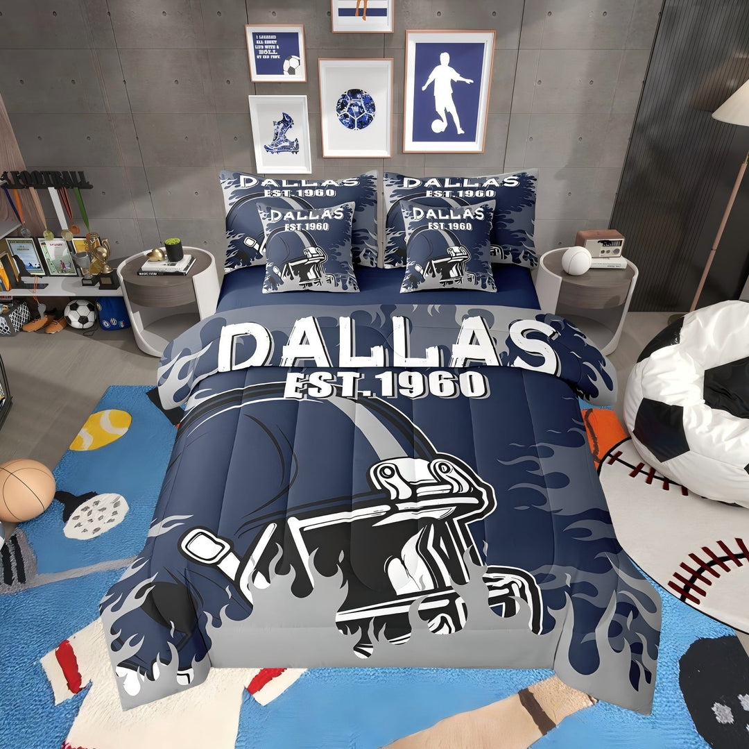 Erosebridal Retro Football Bedding Twin Size, Rugby Player Bed in a Bag Twin size, Sports Print Decor, Reversible 7pcs
