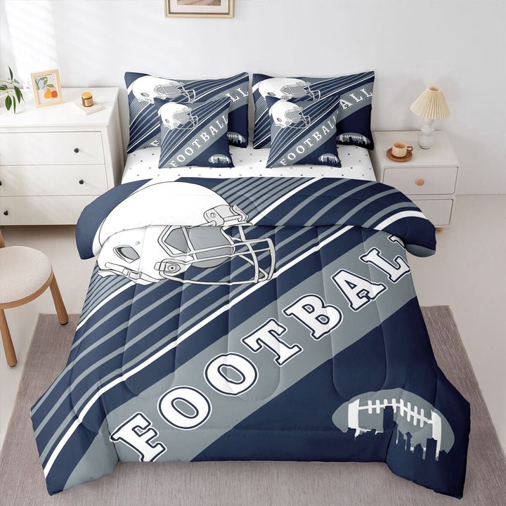 American Football City Themed Comforter Full Size, 3D Rugby Sports Comforter Set Bed In A Bag(Comforter+Fitted+Flat Sheet+2 Pillowcases+2 Throw Pillow Covers) 7 Pieces Bed Set