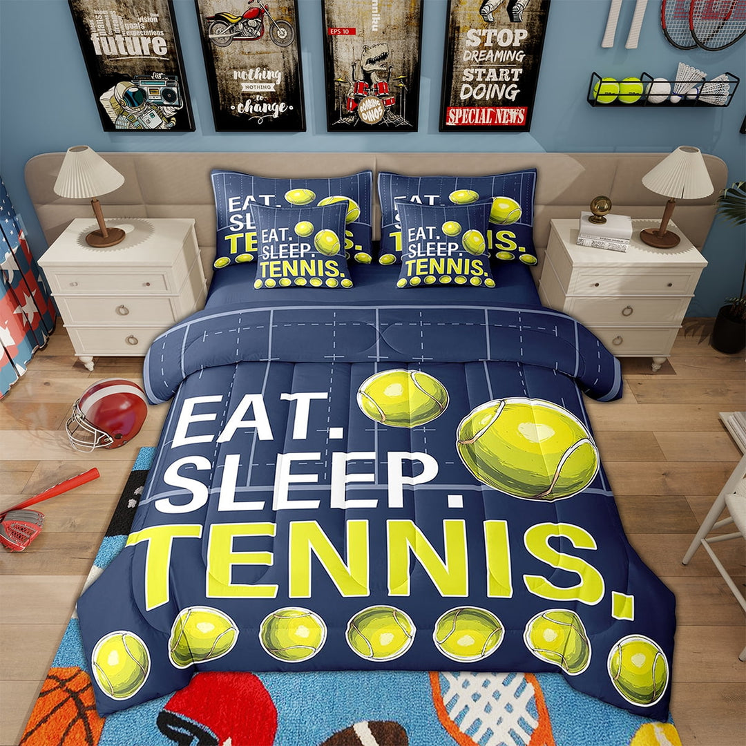 Erosebridal Sport Bedding Full Size, Tennis Print Bed in a Bag Full size, Ball Game Decor, Reversible 7pcs