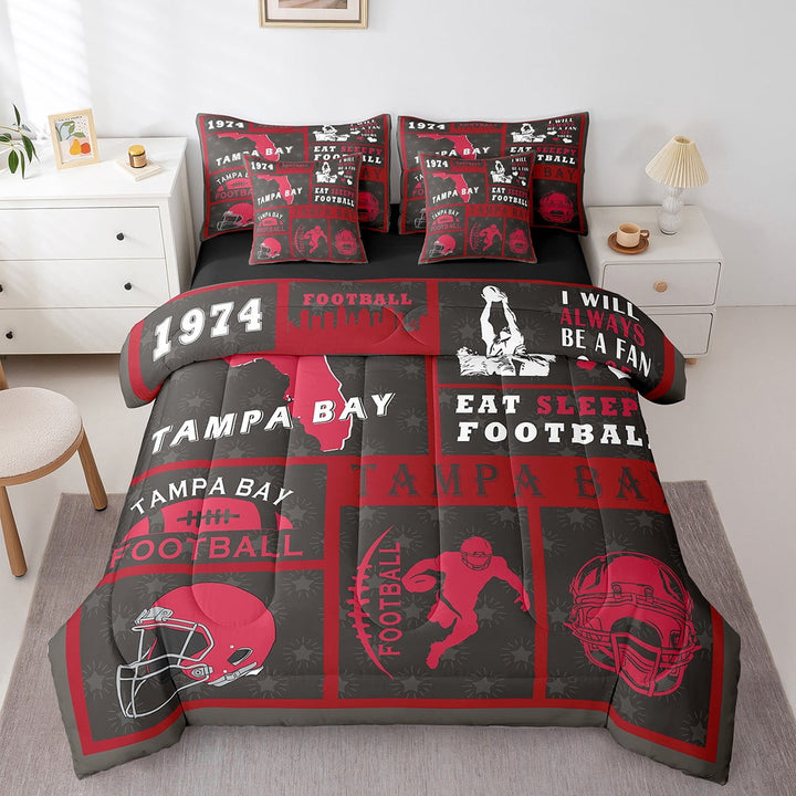 Erosebridal Football 7 Pieces Bedding Set Rugby Twin Comforter Set with Sheets Room Decor Sports Bed in a Bag Football Helmet Bed Set