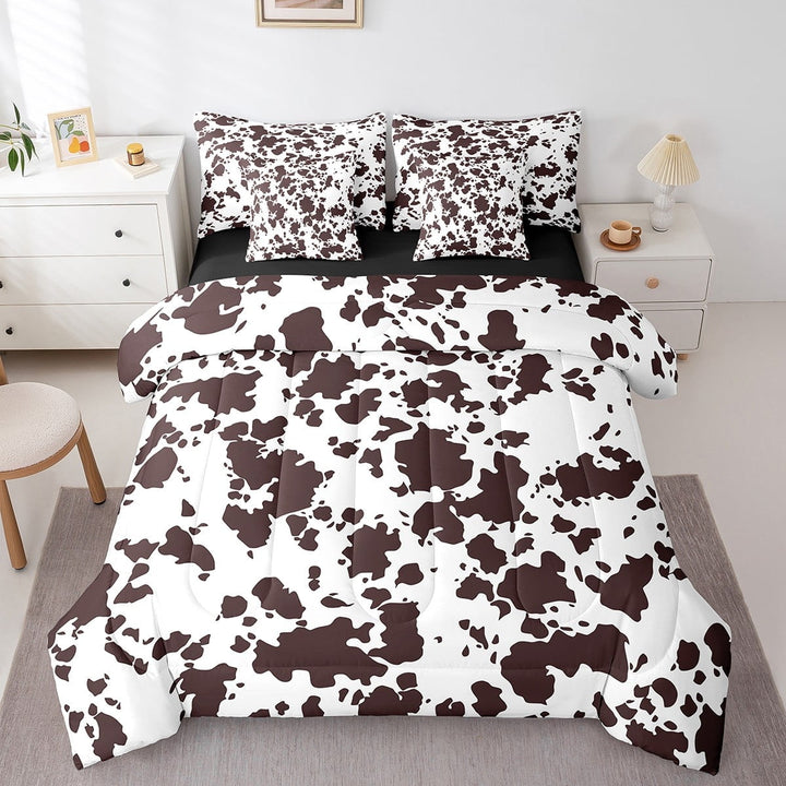 Erosebridal 7 Pcs Highland Milk Cow Bed in a Bag Full Comforter Set,Cartoon Brown Cow Print Brown Sheet Set,Western Cowhide Bedding with Comforter,Bull Cattle Rustic Farmhouse Quilt Cover