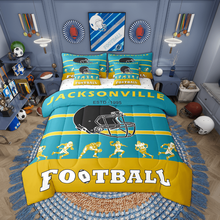 Comforters Twin Size Set with Sheets Football - 7 Pieces Bed in a Bag Twin American Football Beddding Sets with Comforter, Sheets, Pillowcases &amp; Shams(Jacksonville)