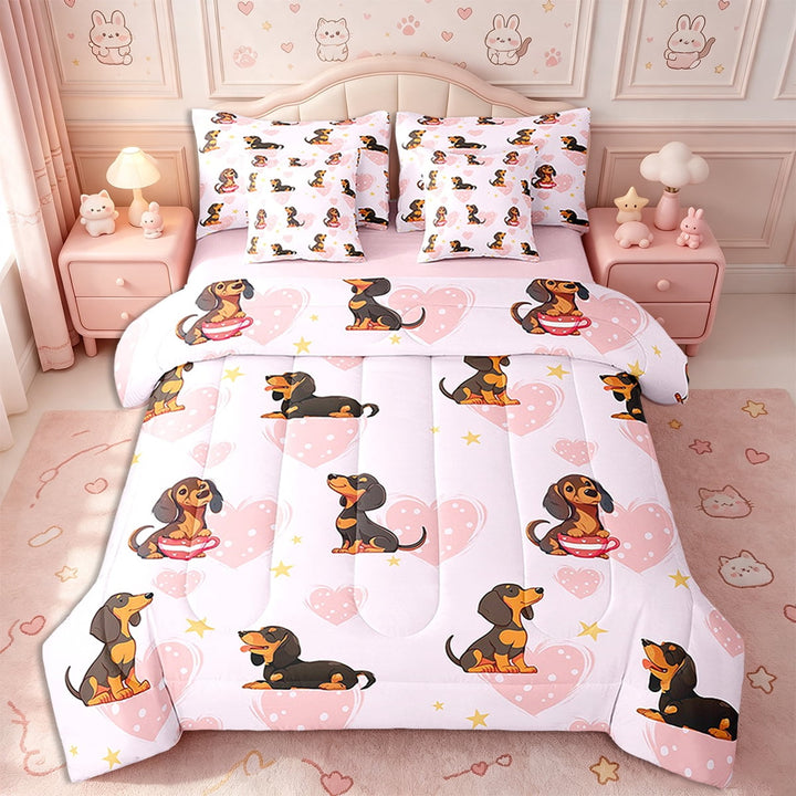 Erosebridal Comforters Twin Size Set with Sheets Cartoon Dog Bedding,7 Pieces Bed in a Bag Twin Pet Dog Bedding Sets with Comforter,Sheets,Pillowcases and Shams