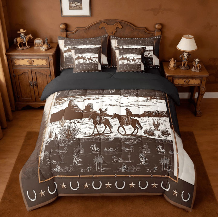 Manfei Western Aztec 7 Pieces Bedding Comforter Set,Rustic Horse Cowboy Full Bedding Set For Boys Men Kids,Retro Texas Star Reversible