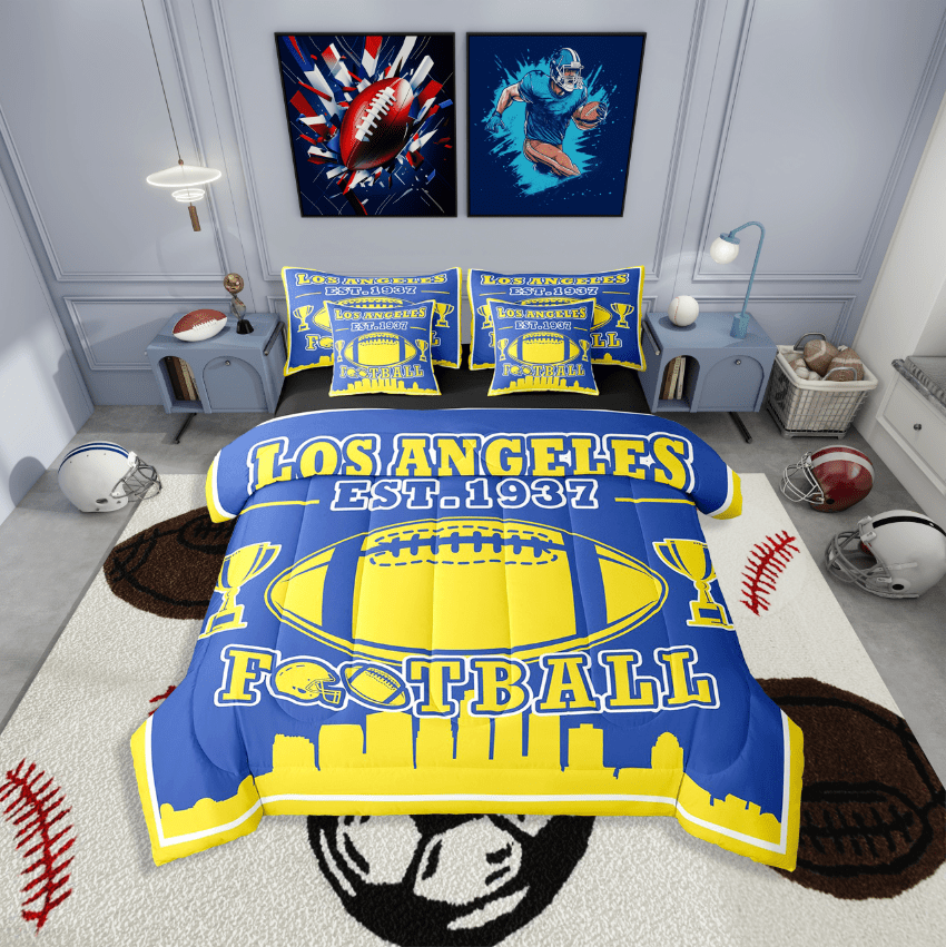 Erosebridal American Football Bedding Sets Twin Size,Sport Theme Comforter Sets with Sheets,Ball Game Decor(Los Angeles),Reversible,Lightweight,7-Piece