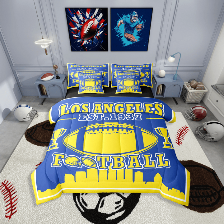 Erosebridal American Football Bedding Sets Twin Size,Sport Theme Comforter Sets with Sheets,Ball Game Decor(Los Angeles),Reversible,Lightweight,7-Piece