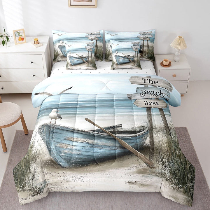 Erosebridal Retro Boat Pattern Bedding Sets Twin Size, Rustic Farmhouse Lake House Lodge Cabin Bed Sheets Set, Ultra Soft 7 Pieces