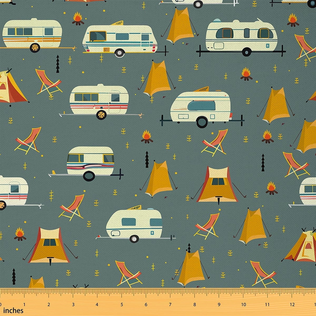 Camper Car Upholstery Fabric,happy camping Fabric By The Yard,Camp Adventure Theme Indoor Outdoor Fabric,Camper Rv Accessories Decorative Fabric,Camper Theme Material By The Yard,5 Yards