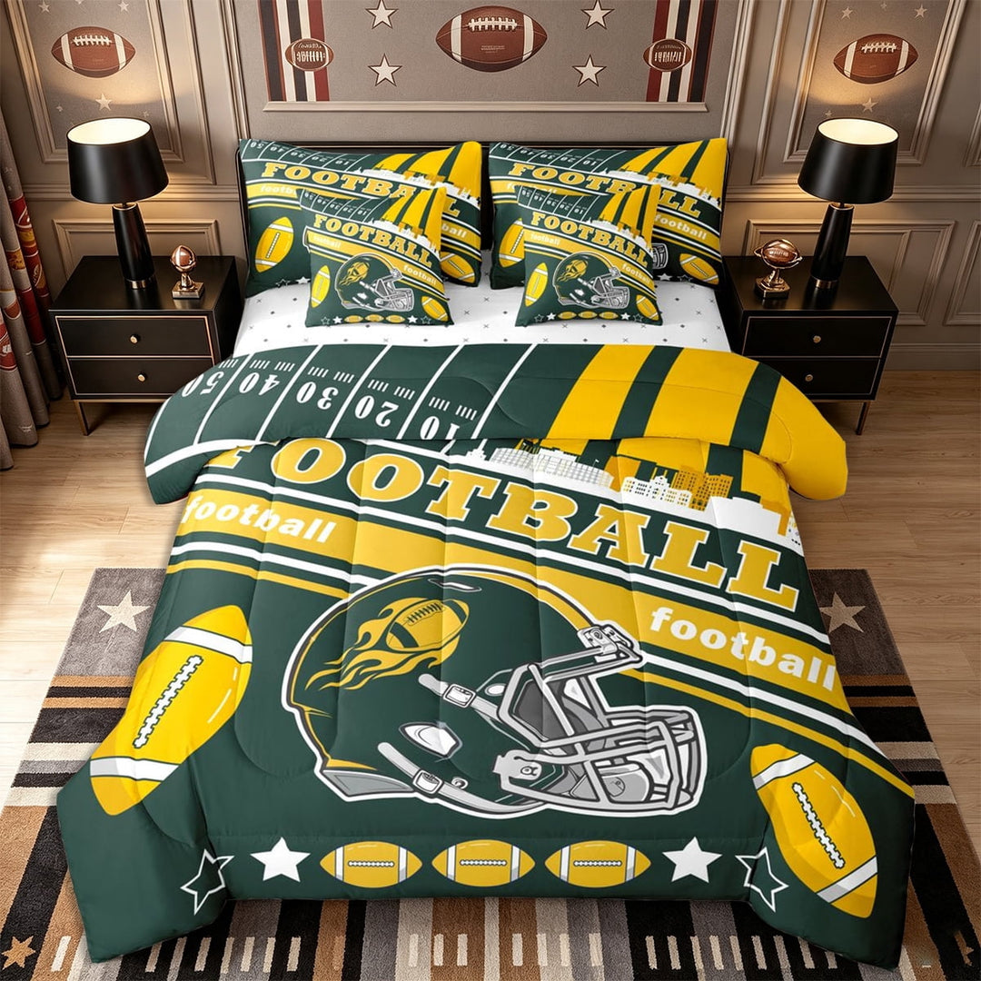 Erosebridal Football 7 Pieces Comforter Sets Twin Size for Kids Boys,Sport Theme Bedding Set for All Season,Gifts for Football Fans,Football City Bed In A Bag with Comforter Sheets