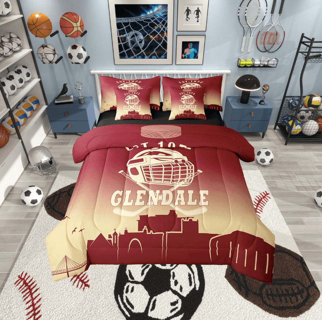 Erosebridal Football Glendale Bedding Sets Twin Size, Soccer Sport Comforter Sets with Sheets, Wheat Red Reversible Bed Set, Lightweight Bedroom Decorative, 7 Pieces