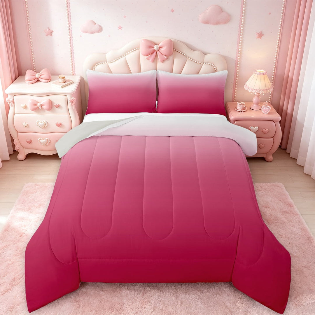 Manfei Hotpink Bedding Sets Twin with Comforter,White Gradient Duvet Insert,Modern Abstract Art Comforter Sets Twin Size,Ultra Soft Room Decorative Reversible,2pcs