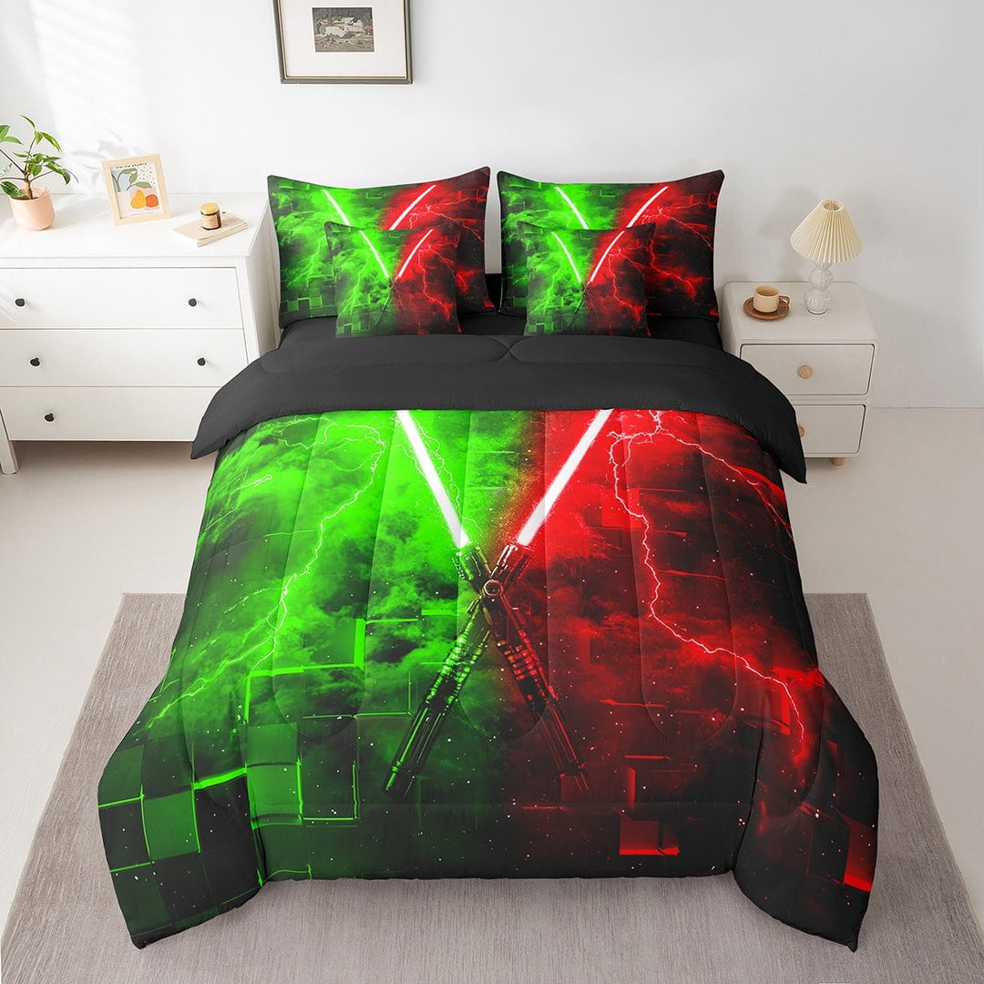 Erosebridal 3D Geometric Bedding Sets Twin Size, Lightning Comforter Sets with Sheets, Teens, Reversible 7-Piece