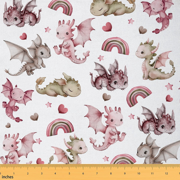 Castle Fairy Cute Dragon Fabric by the Yard 5 Yard,Cartoon Rainbow Sewing Fabric,Love Heart Print Fabric for Sewing,Lightweight Cartoon Room Decor