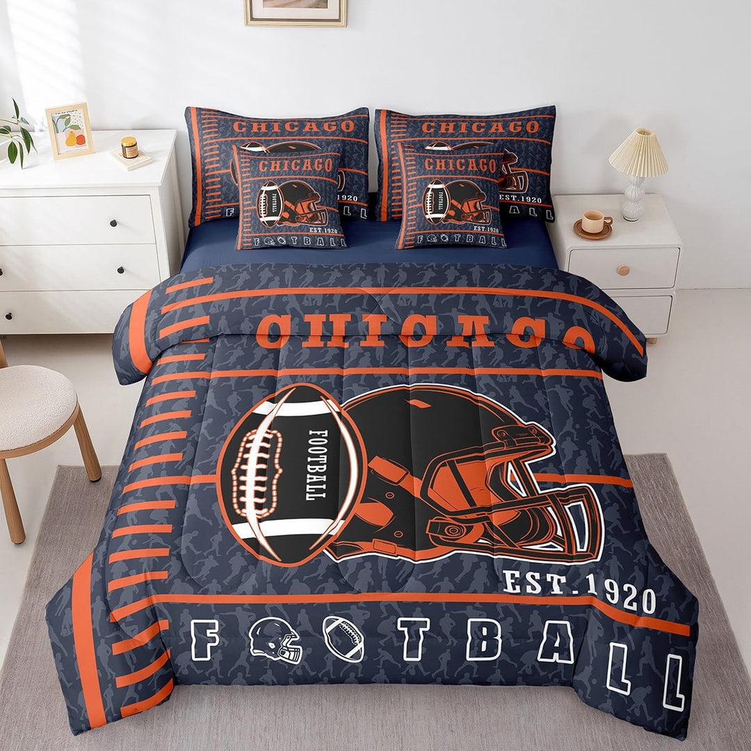 Erosebridal American Football Bed in a Bag Twin size, Soccer Sports Bed Set, Rugby Lover Decor, Reversible 7-Piece