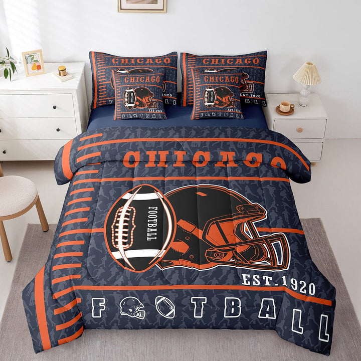 Erosebridal American Football Bed in a Bag Twin size, Soccer Sports Bed Set, Rugby Lover Decor, Reversible 7-Piece