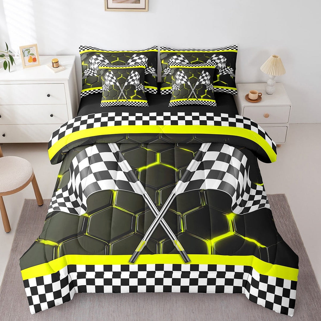 Erosebridal Teens Race Car Bedding Twin Size, Speed Sports Bedding Sets Twin Size, Rectangle Geometry Decor, Reversible