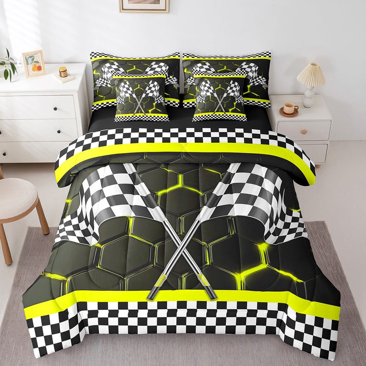 Erosebridal Teens Race Car Bedding Twin Size, Speed Sports Bedding Sets Twin Size, Rectangle Geometry Decor, Reversible