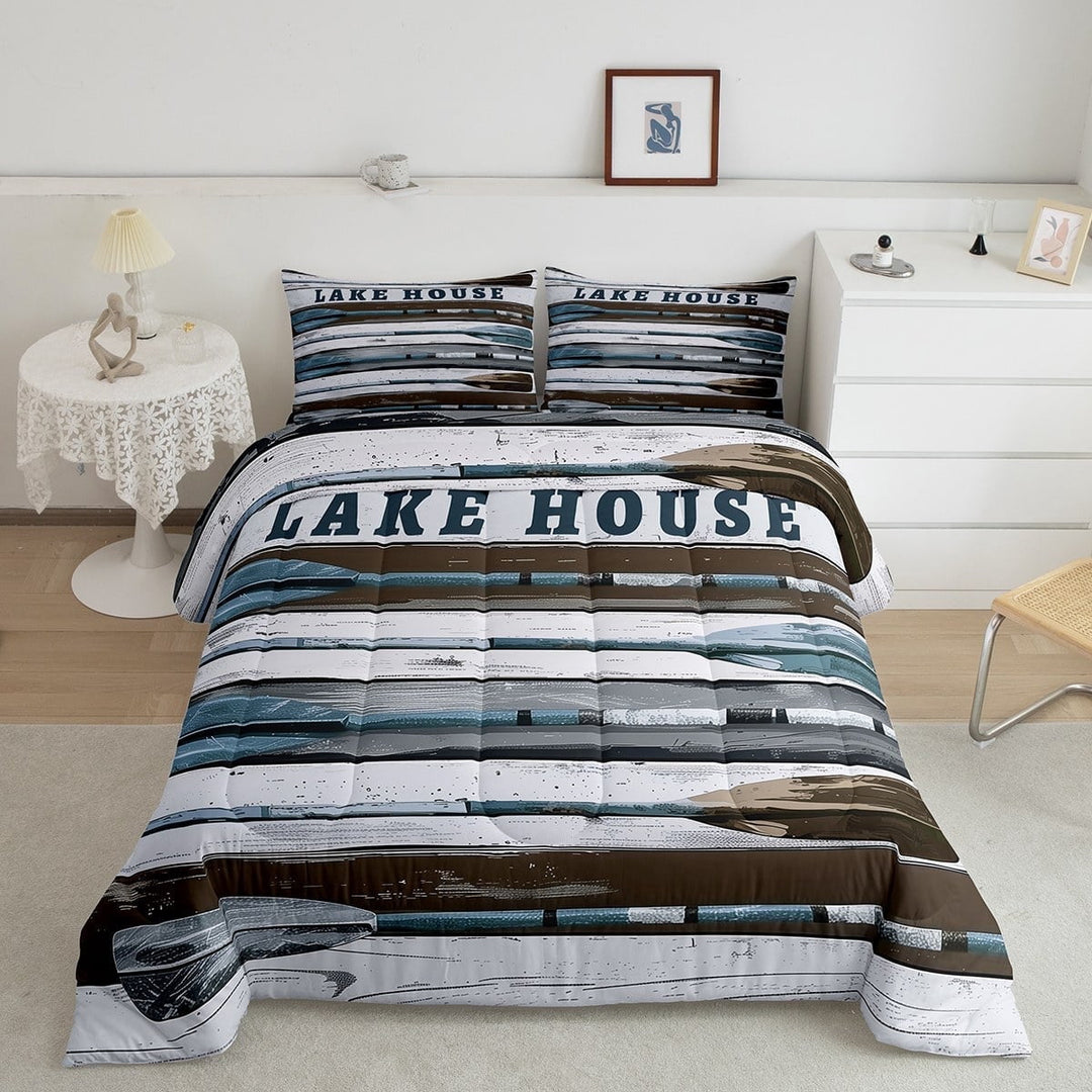 Erosebridal Lake House Comforter Sets King Size, Retro Paddle Comforters &amp; Duvets, Rustic Farmhouse Decor, 3pcs