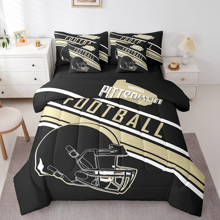 Erosebridal Football Bed in a Bag Full size 7 Pieces, Teens Room Decor, Black, Ultra Soft, Pittsburgh