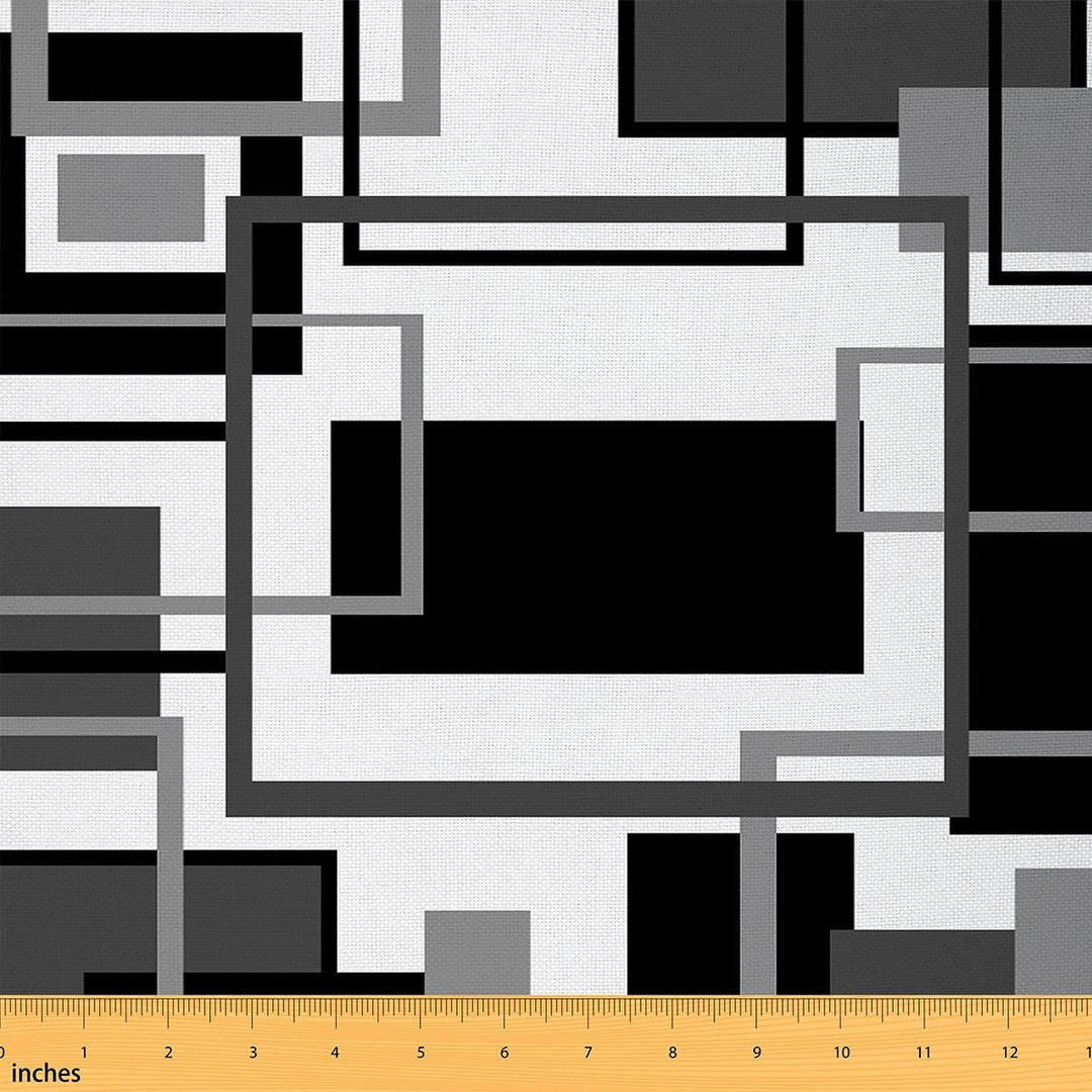Manfei Black White Gray Fabric by the Yard (2 Yards), Geometric Square Decorative Fabric by the Yard, Contemporary Abstract Sewing &amp; Crafting Fabric, Luxury Bedroom Decoration