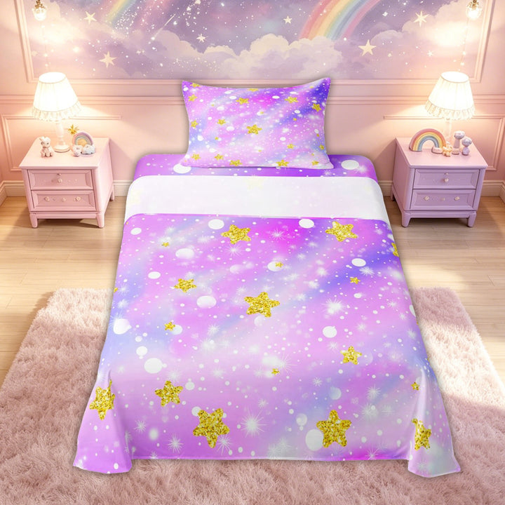 meiyoeat Dreamy Star Bed Sheets for Kids Girls, Purple Galaxy Rainbow Full Size Sheets for Bedroom, 4pcs