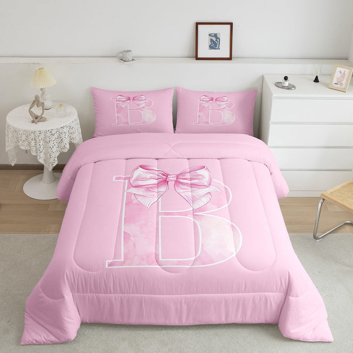 Erosebridal Princess Bowknot Bedding Sets Twin with Comforter, Initial Letter B Duvet Insert, Princess Style Decor, Microfiber