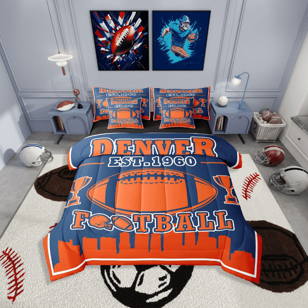 Erosebridal Sport Football Bedding Sets Twin Size,Ball Game Comforter Sets with Sheets,Rugby Room Decorative(Denver),Reversible,Lightweight,7-Piece
