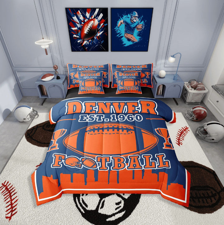 Erosebridal Sport Football Bedding Sets Twin Size,Ball Game Comforter Sets with Sheets,Rugby Room Decorative(Denver),Reversible,Lightweight,7-Piece