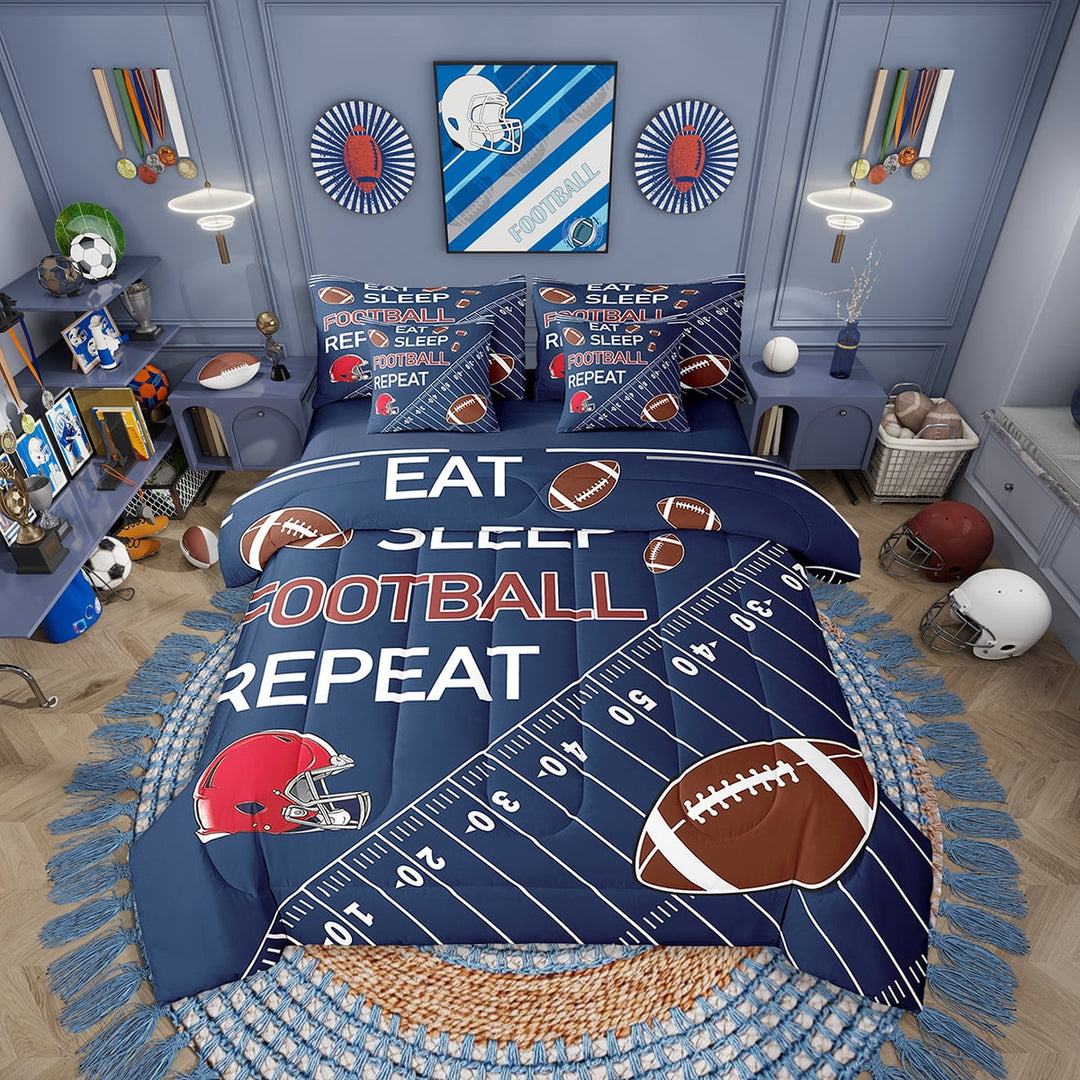 Erosebridal American Football Comforter Set Twin Size 7 Pieces For Kids,Boys Rugby Games Navy Blue Bedding Set,Sports Theme Bed In A Bag With Comforter Sheets