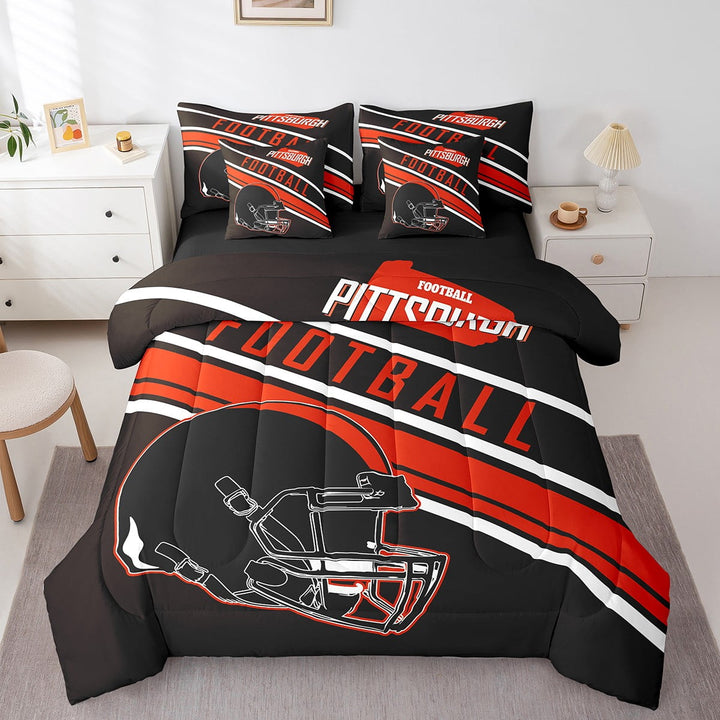 Erosebridal Football Bedding Full Size 7pcs Teens, Breathable, Black, Pittsburgh