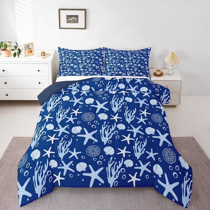 Erosebridal Animal Starfish Bedding Twin Comforter Set,Ocean Wildlife Down Comforter,Teen Bedroom Decor,Reversible,Lightweight,2-Piece