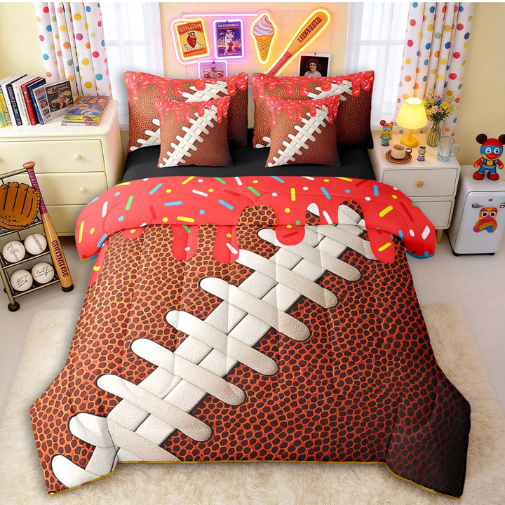Erosebridal Kids Football Red Ice Cream Drip Bedding Comforter Set 7pcs,Ball Gamer Queen Bedding Sets for Boys,Black Reversible,Lightweight Room Decor