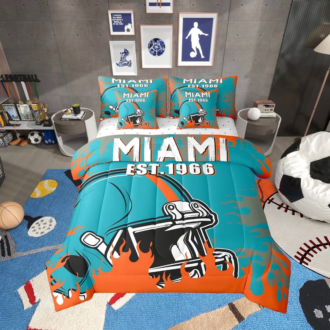 Erosebridal Football Player Bed in a Bag Twin size, Blue Bed Set, Modern Ball Game Decor, 7-Piece
