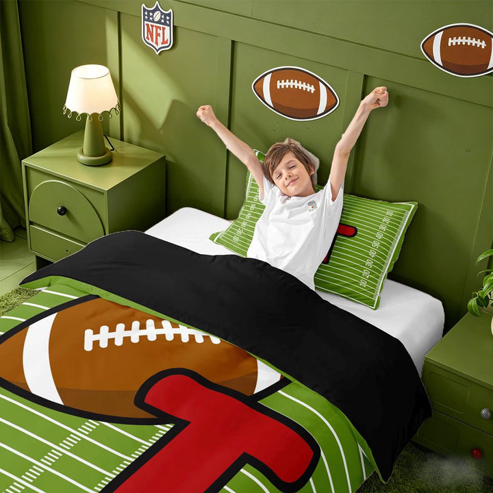 meiyoeat Boys Personalized Initial Gifts Twin Bedding For Rugby Lover,Footballs Sport T Alphabet Duvet Cover Set,black Reversible,2-Piece(No Comforter)