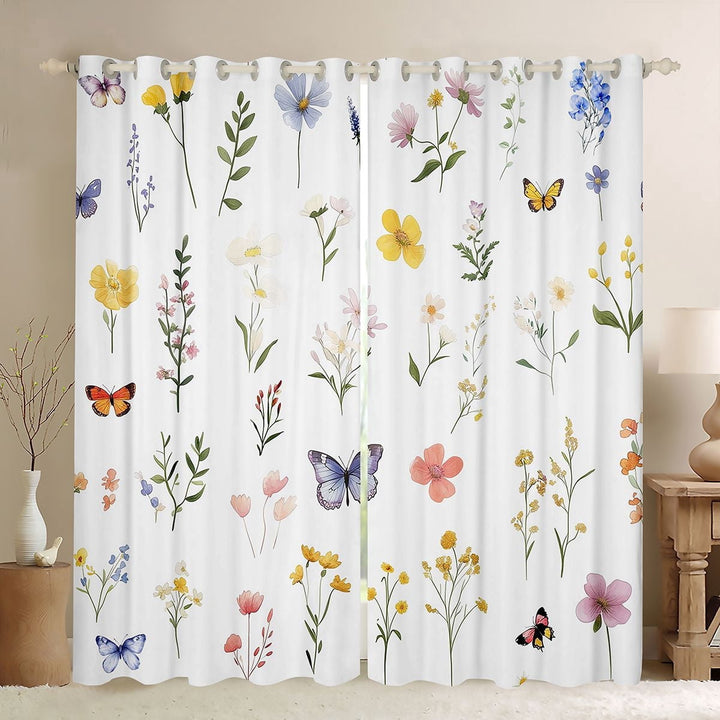 Erosebridal Colorful Flower Black Out Curtains for Kids Girls, Flying Butterfly Curtains Pack of 2 (42x63 Each)