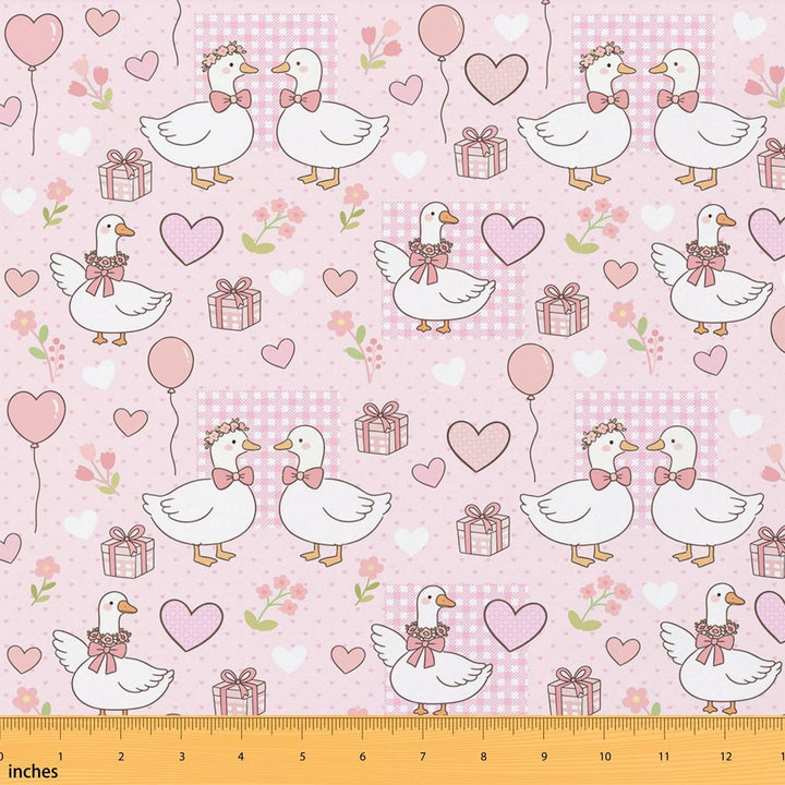 Manfei Kawaii Goose Fabric by the Yard 3 Yards, Cartoon Animal Room Decor Fabric by the Yard, Blush Pink