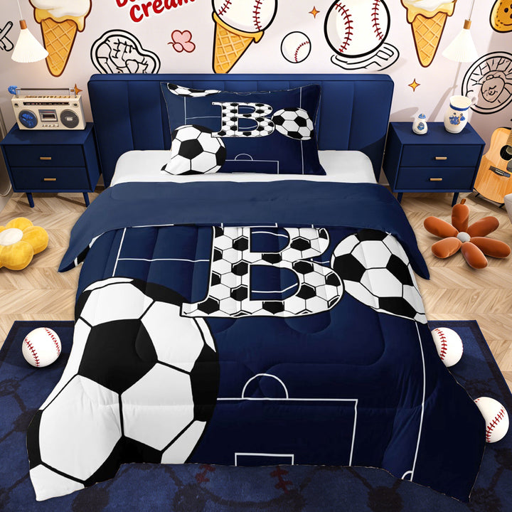 Erosebridal B Letter Twin Comforter Sets for Kids, Football Sport Bedding Set, Blue Reversible, 2pcs