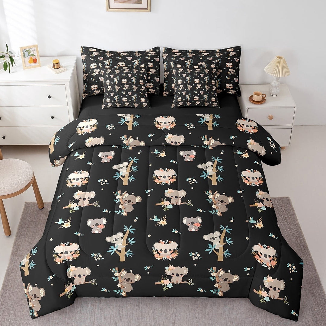 Erosebridal Cartoon Koala Bedding Sets King Size,Kawaii Animal Bed in a Bag King size,Breathable Reversible Bedding King Size,Animal Decoration,7 Pieces