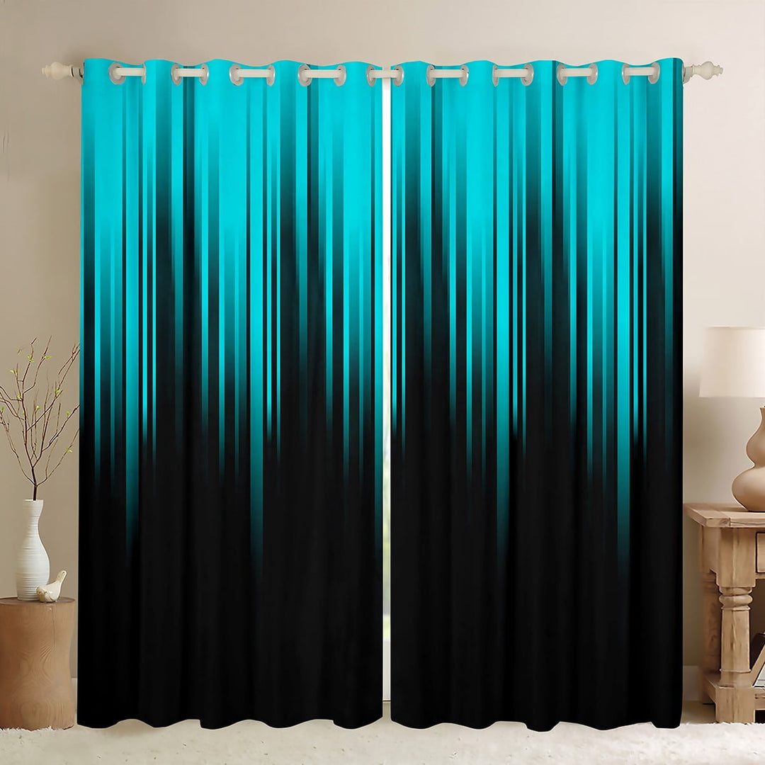 Gradient 30%-50% Blackout Curtains Teal Black Abstract Ombre Curtains &amp; Drapes,Geometry Striped Window Curtains,Boho Exotic Hippie Geometric Stripes Curtains 42Wx63L