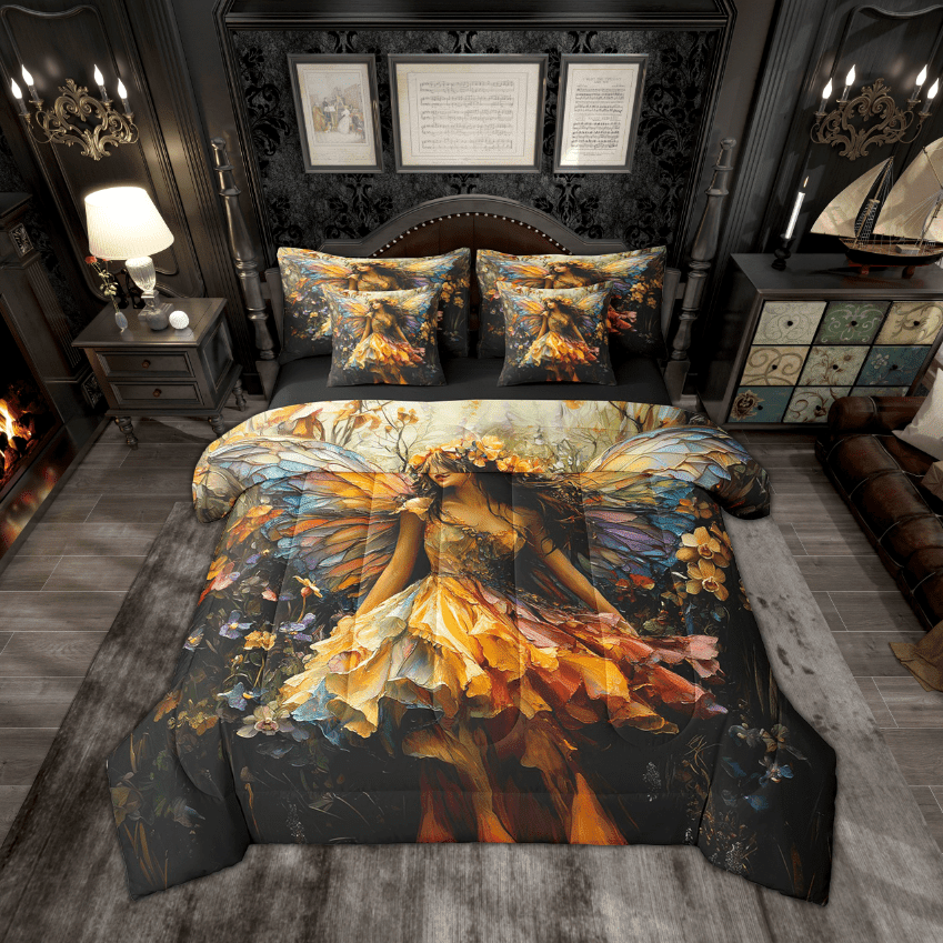 Erosebridal Fairy Bedding Twin Size , Oil Painting Style Bedding Accessories, Reversible 7pcs