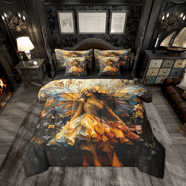 Erosebridal Fairy Bedding Twin Size , Oil Painting Style Bedding Accessories, Reversible 7pcs