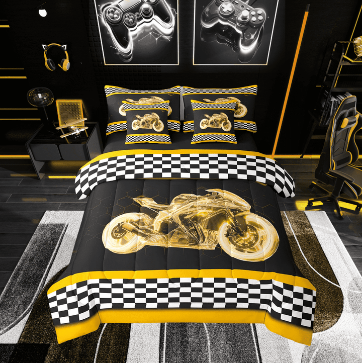 Erosebridal Dirt Bike Bedding Twin Size, Sports Game Decor Bedding Sets Twin Size, Geometric Decor, Reversible 7 Pieces