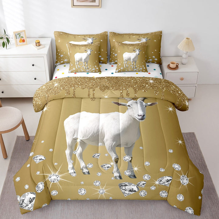 Erosebridal Cute Sheep Bed in a Bag Twin size, Bling Diamond Bed Set, Rustic Farmhouse Animal Decor, Reversible