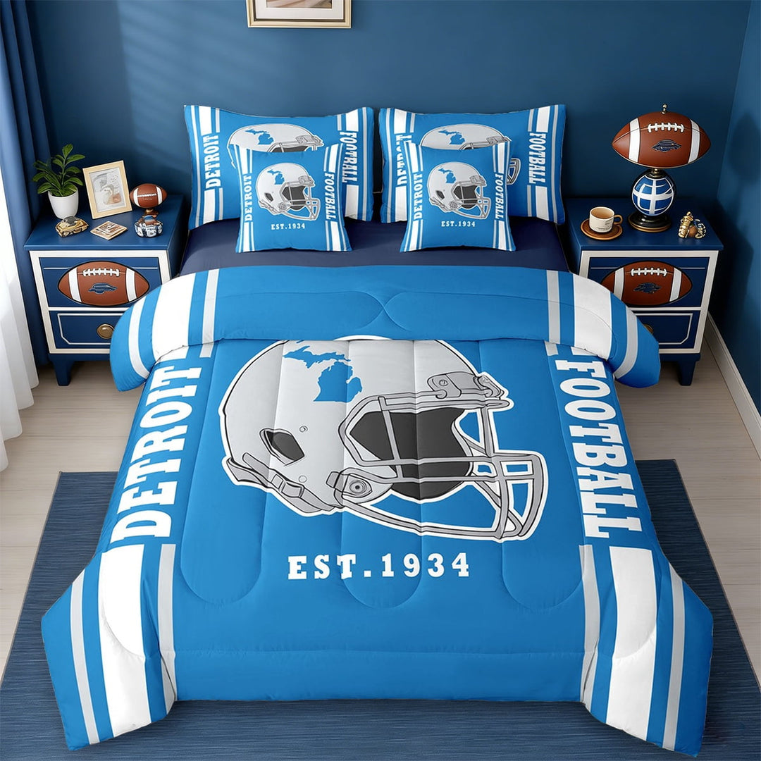Erosebridal Detroit Bed in a Bag Twin Size,Football City Silhouette Bed Set,Blue White Gray Bedding Twin Size,Super Cozy Room Decor Reversible,7 Pieces