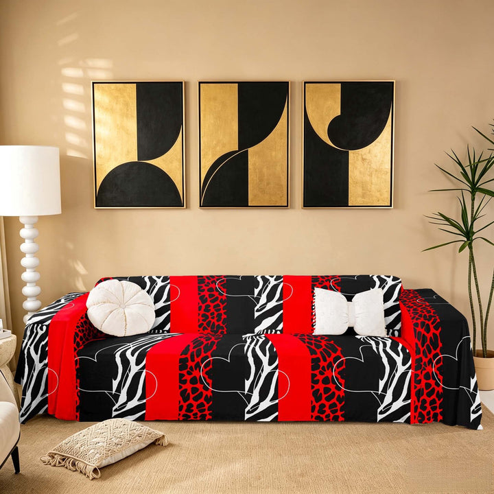 meiyoeat Animal Print Stripe Sofa Cover Slipcover 71x91, Zebra Leopard Printed Chair Loveseat Couch Cover, Red Black White