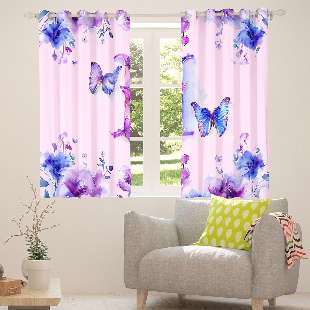 Manfei Butterfly Monogrammed I Blackout Curtains,Cute Flower Floral Curtains Pack of 2 (38x45 Each),Modern Ink Aesthetic Window Curtains For Girl Teens,Ultra Soft Bedroom Decor