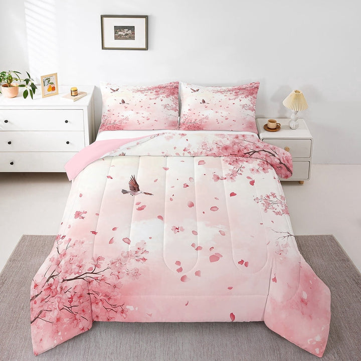Erosebridal Cherry Blossom Bedding Sets Full with Comforter,Spring Garden Duvet Insert,Sakura Room Decorative,Reversible,3pcs