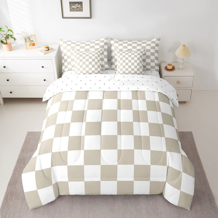 Erosebridal Plaid Checkered Bedding Twin Size, Farmhouse Gingham Bed in a Bag Twin size, Vintage Room decor, Reversible