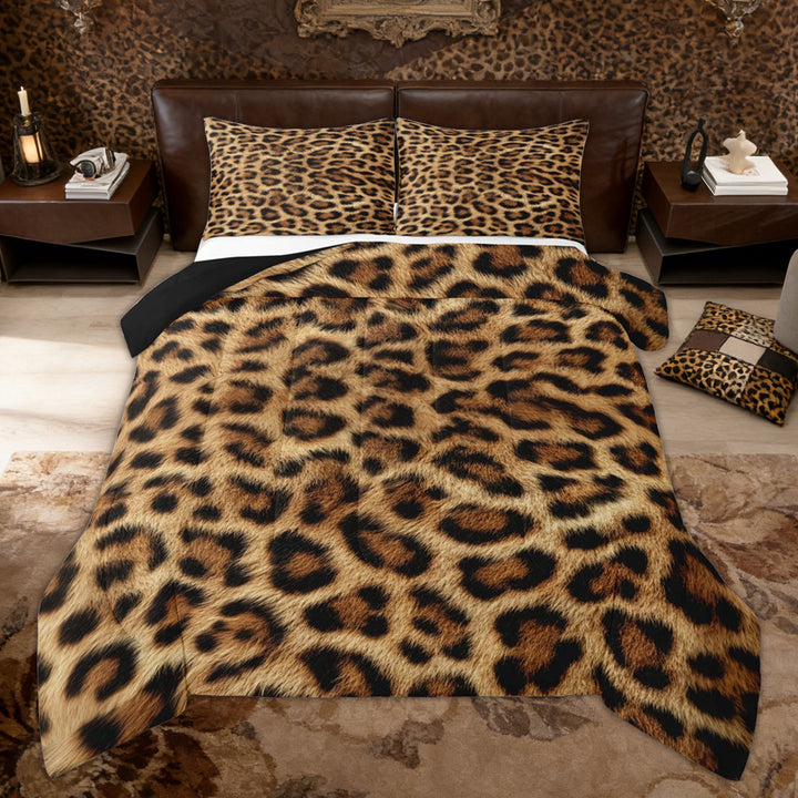 Erosebridal Leopard Cheetah Print Kid Full Size Comforter Sets, Western Wildlife Bedding Sets, Brown, 3-Piece